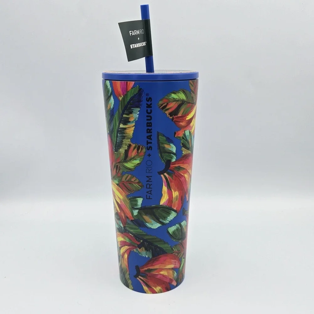 New‎ Farm Rio + Starbucks Blue Banana Vibrant Stainless Cold Cup Tumbler 24 oz
